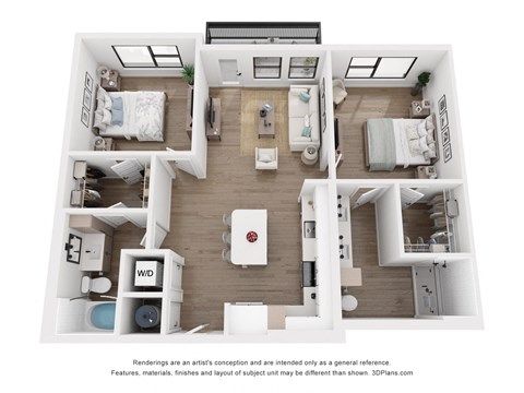 Floor plan for 2 beds, 2 baths, 1072 sqft